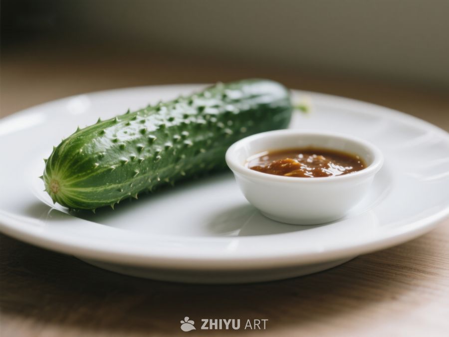 新鲜黄瓜配酱料，简洁摆盘 433