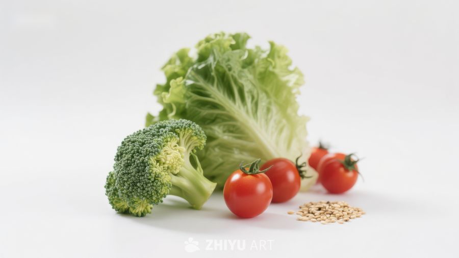 新鲜蔬菜组合：西兰花、生菜和樱桃番茄