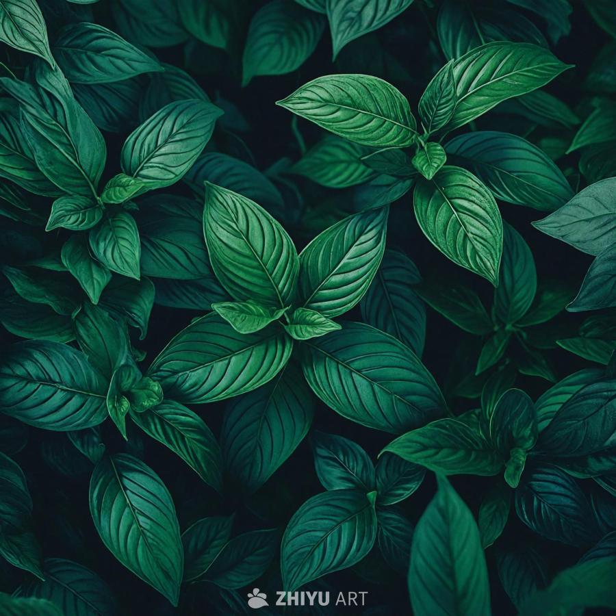 茂盛的绿色植物的特写镜头，植物的叶子以密集、重叠的