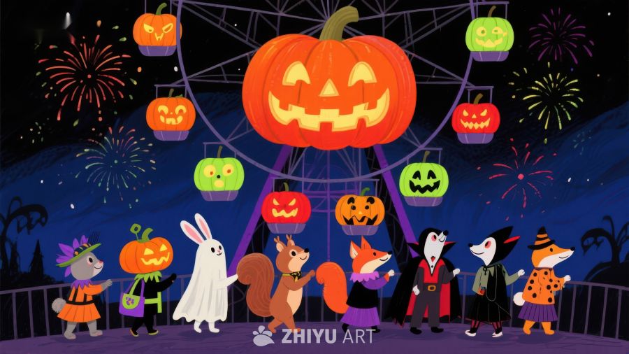 万圣节夜游，动物们欢乐庆祝