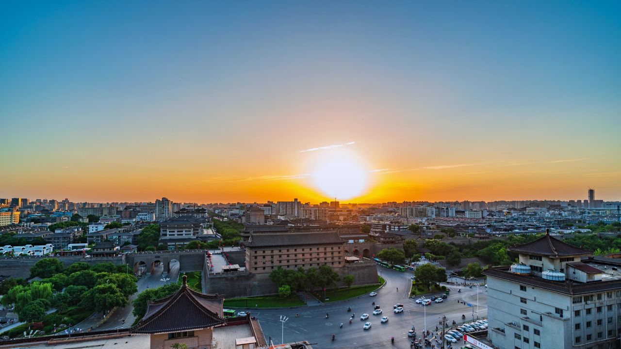 西安长乐门日转夜延时4k