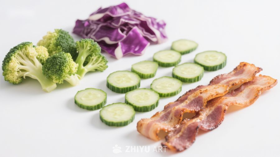 新鲜蔬菜与培根食材摆拍