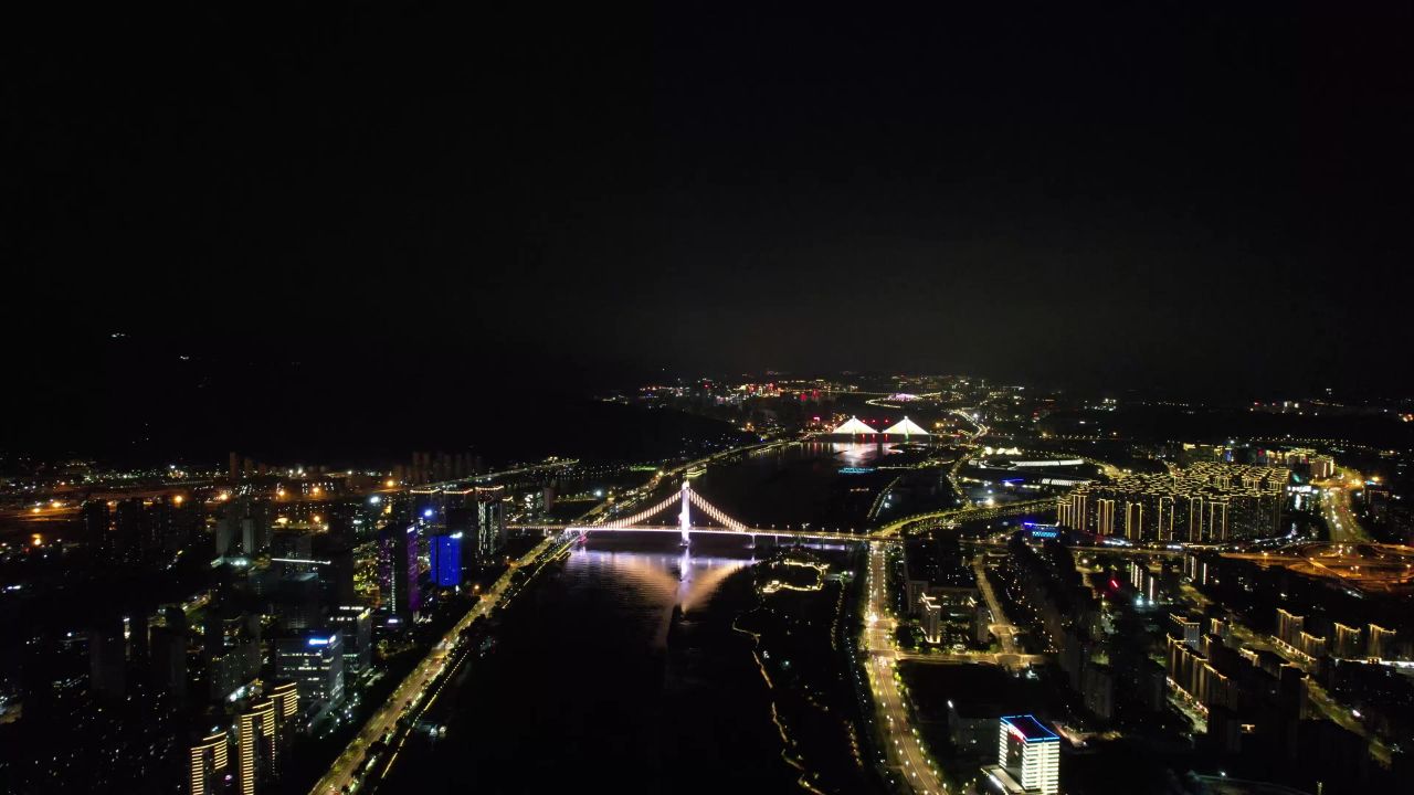 福建福州城市夜景灯光航拍