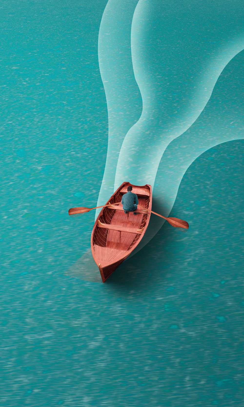 船海海洋划艇木材男子人水平静幻想反思宁静颜色景区多彩