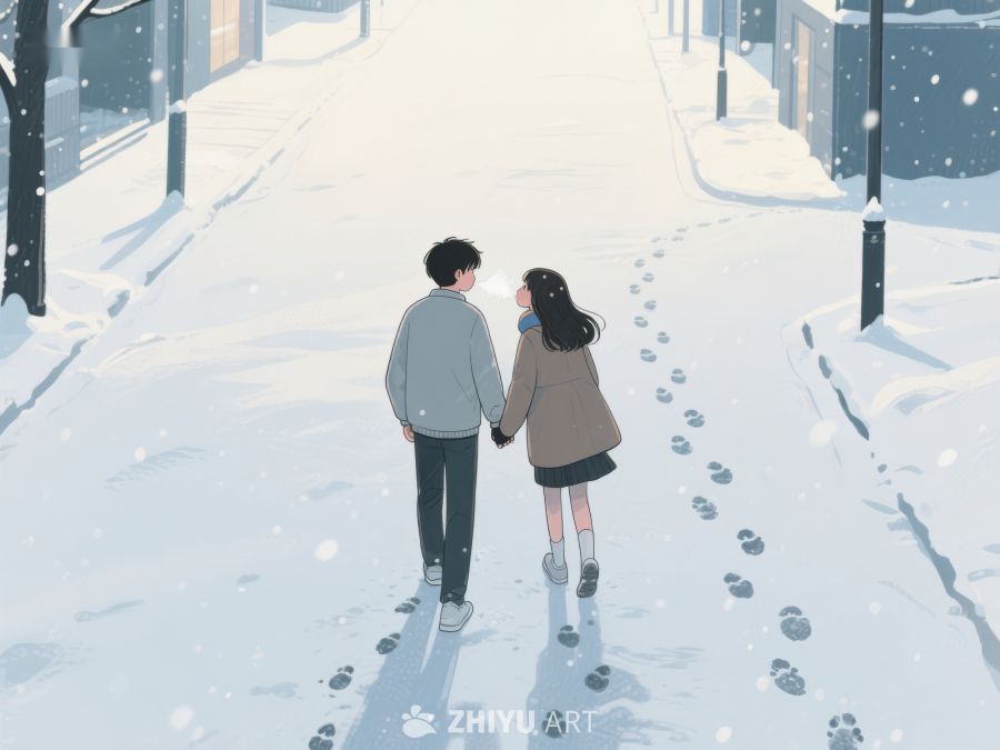 雪中漫步的情侣 986
