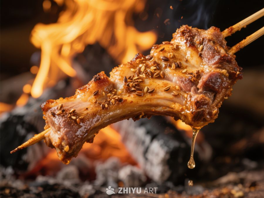 火焰炙烤的美味肉串