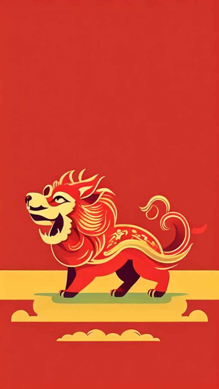 春节舞龙舞狮插画背景 16