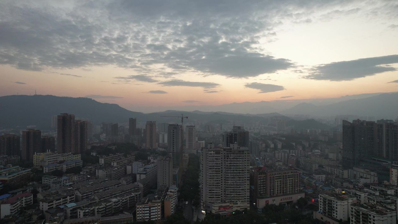 湖南郴州清晨日出彩霞航拍