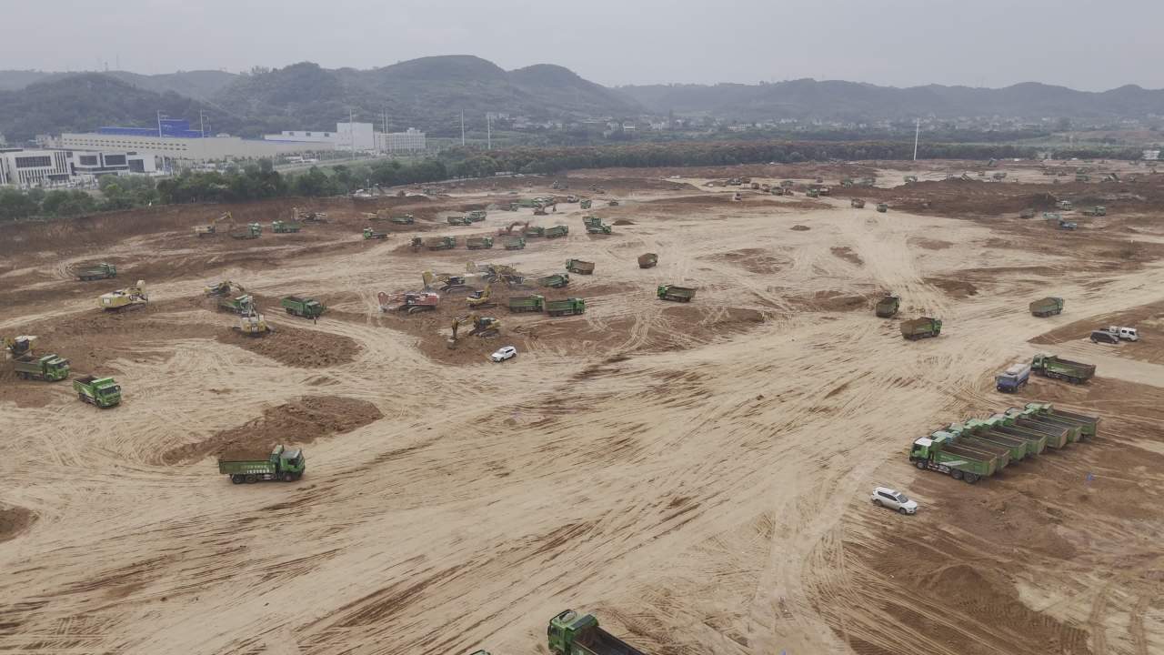 航拍大型工地建设现场