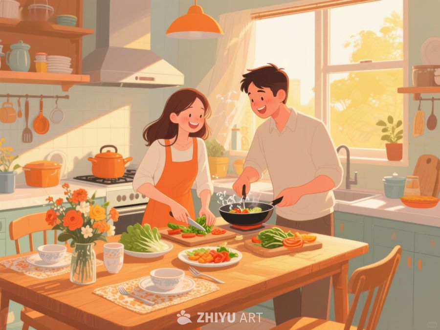 温馨厨房，夫妻共煮美食 696