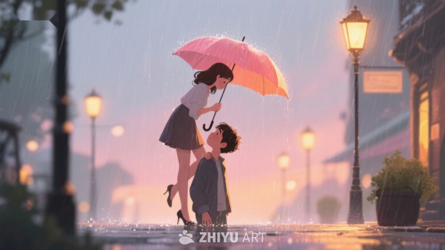 雨中伞下温馨瞬间 680