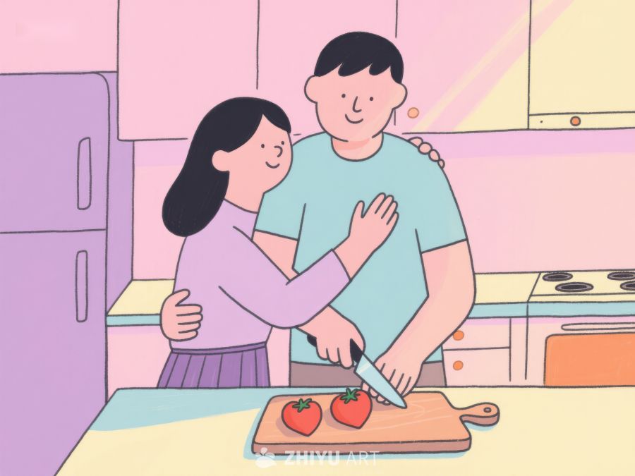 厨房中的温馨时刻：两人共同烹饪 60