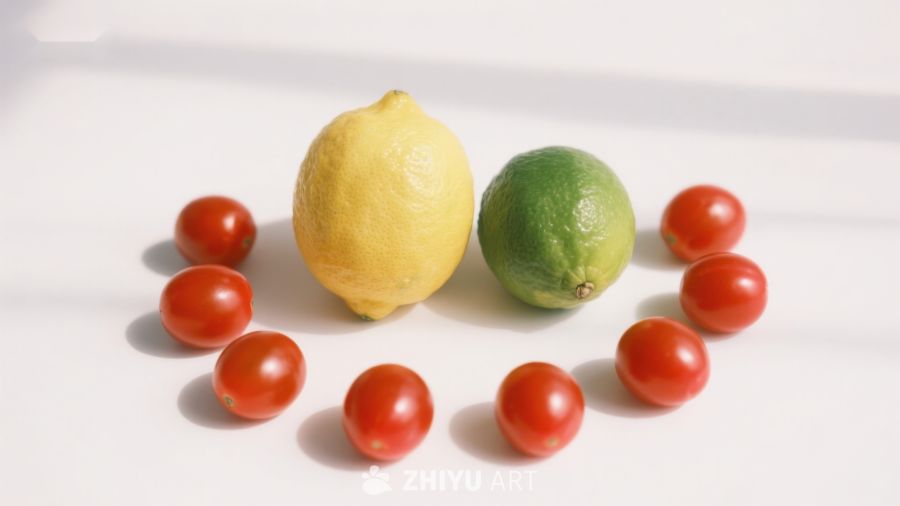 柠檬、青柠与樱桃番茄的静物组合 208
