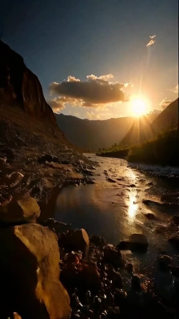 太阳正在落山，它发出强烈的光芒，照亮了周围的景色。