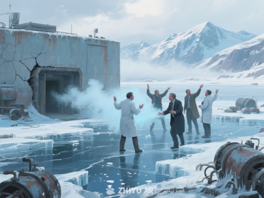 冰原前的科学家与烟雾 4