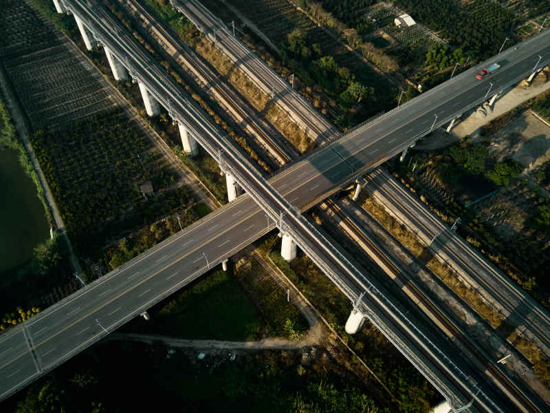 航拍交错的道路