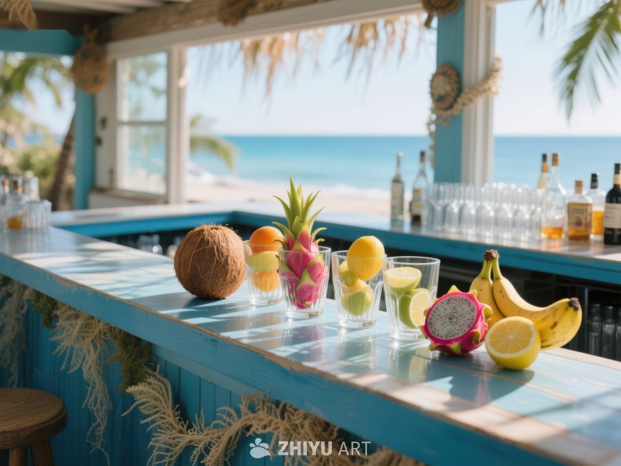 海滨酒吧的热带水果与饮品 275