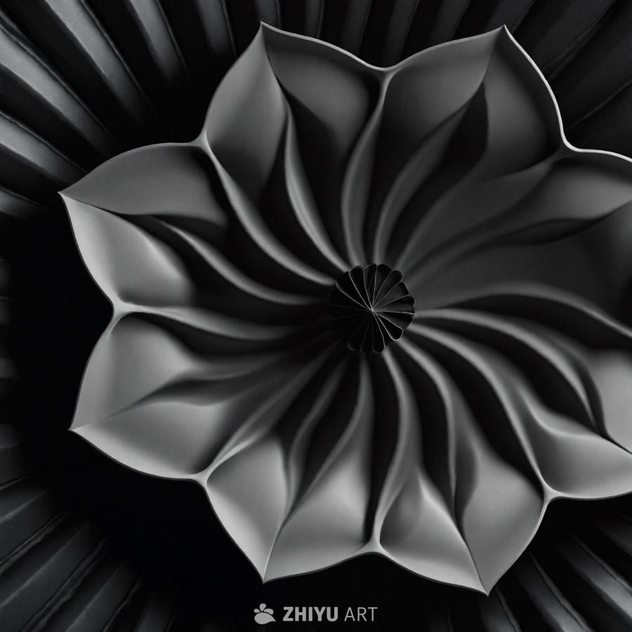 黑白色的壁纸上有一个3D花朵形状，花朵设计精致，具
