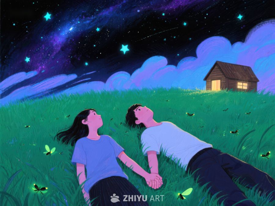 夜空下，两人仰望星空 1035