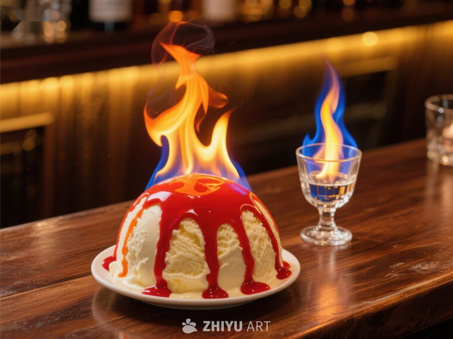 火焰冰淇淋甜点特写 355