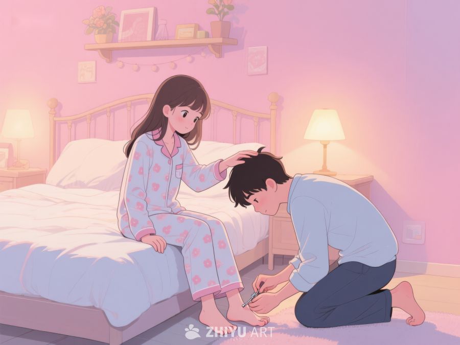 温馨卧室中的一对情侣互动 850