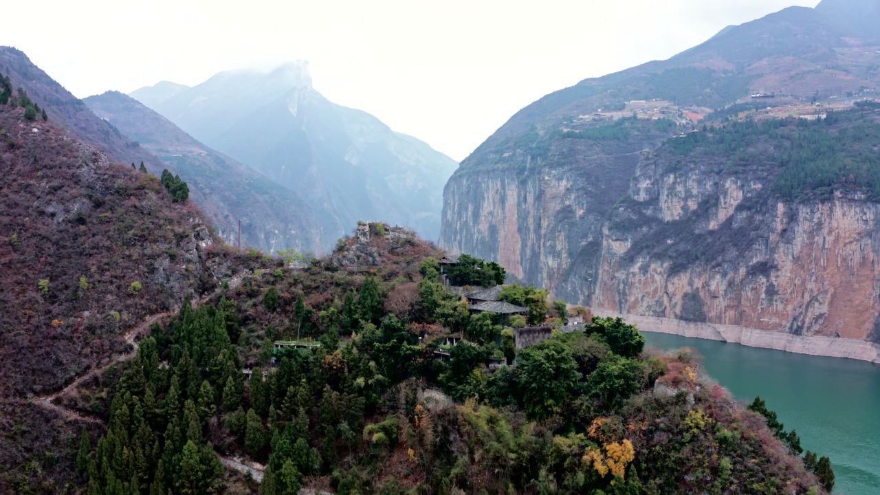 重庆市奉节县瞿塘峡夔门白帝城实拍航拍视频