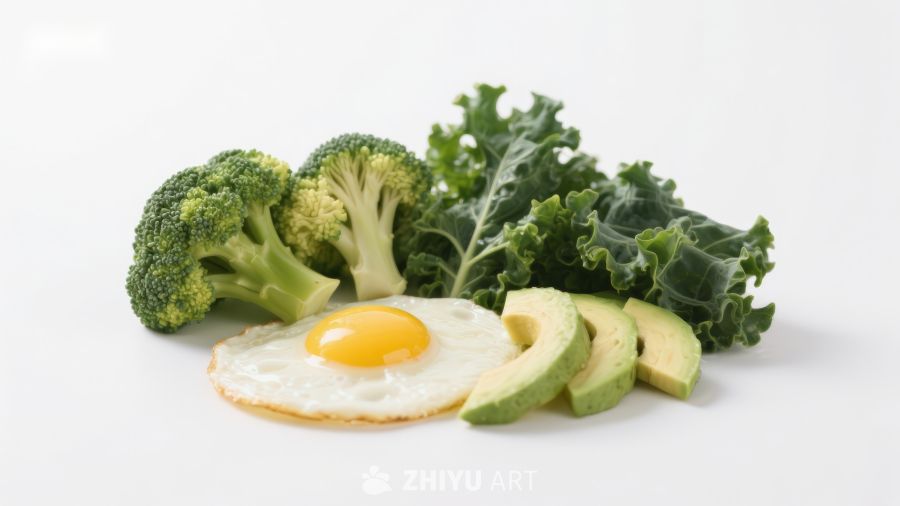 煎蛋与蔬菜组合摆拍