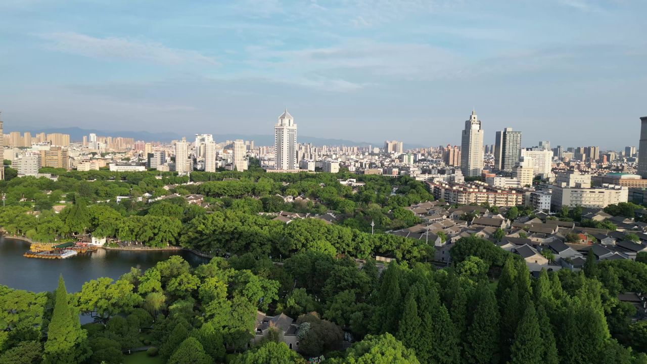 航拍浙江宁波天一阁月湖景区