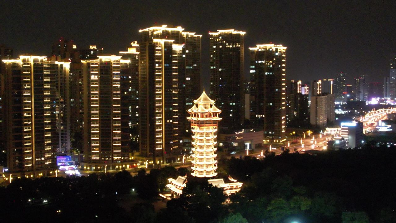 成都塔子山公园九天楼夜景灯光