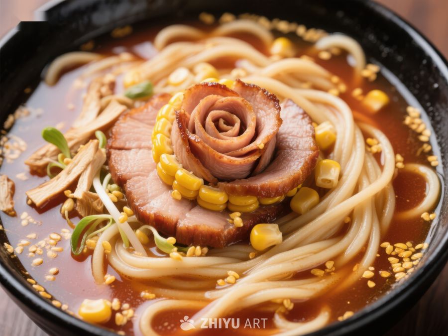 玫瑰肉片装饰的美味面条 139
