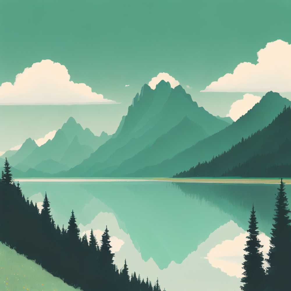 浅绿色山水画1