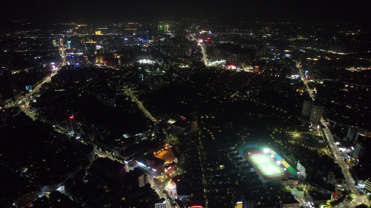 城市夜景灯光万家灯火广东江门夜景航拍 