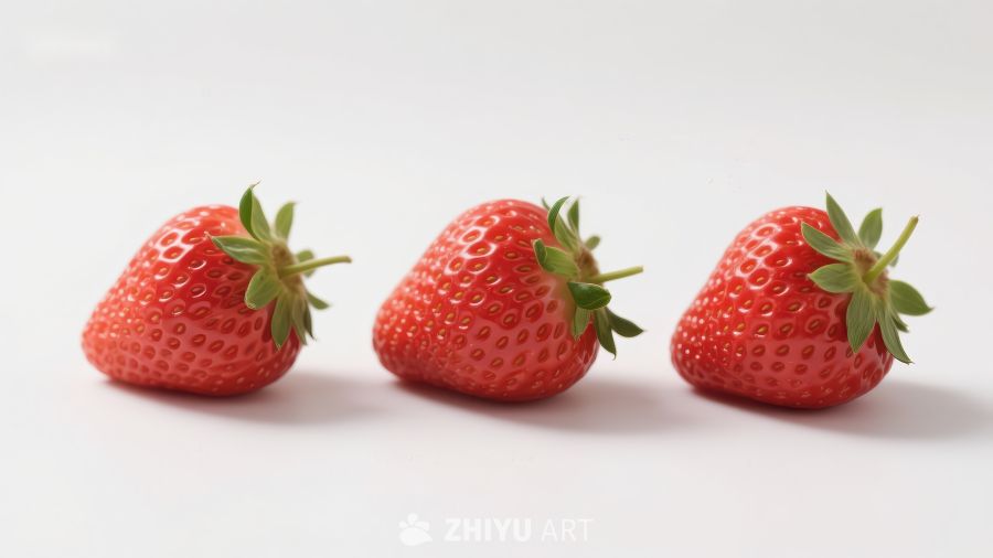 三颗草莓并排摆放