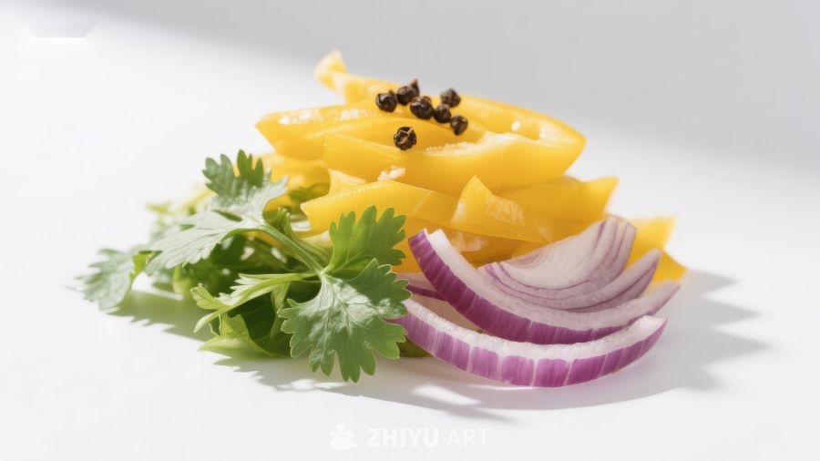 切片彩椒洋葱与香菜