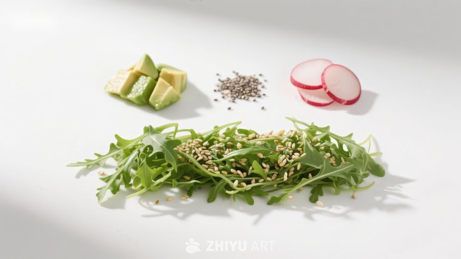 新鲜蔬菜与谷物组合摆盘
