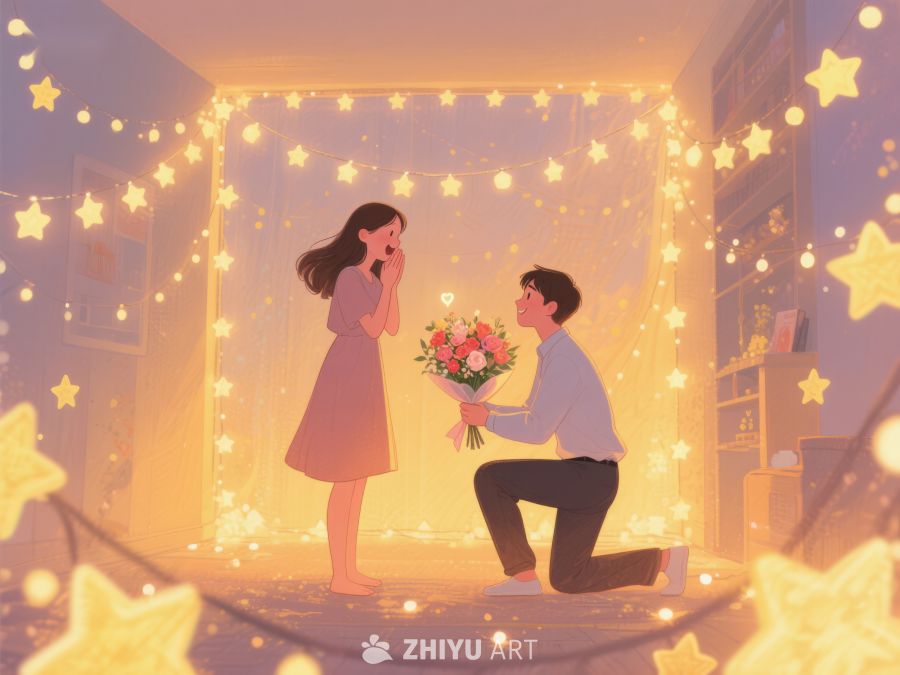 温馨求婚场景，星光点缀浪漫时刻 714