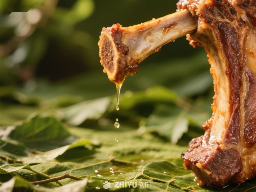 滴落油脂的烤肉骨