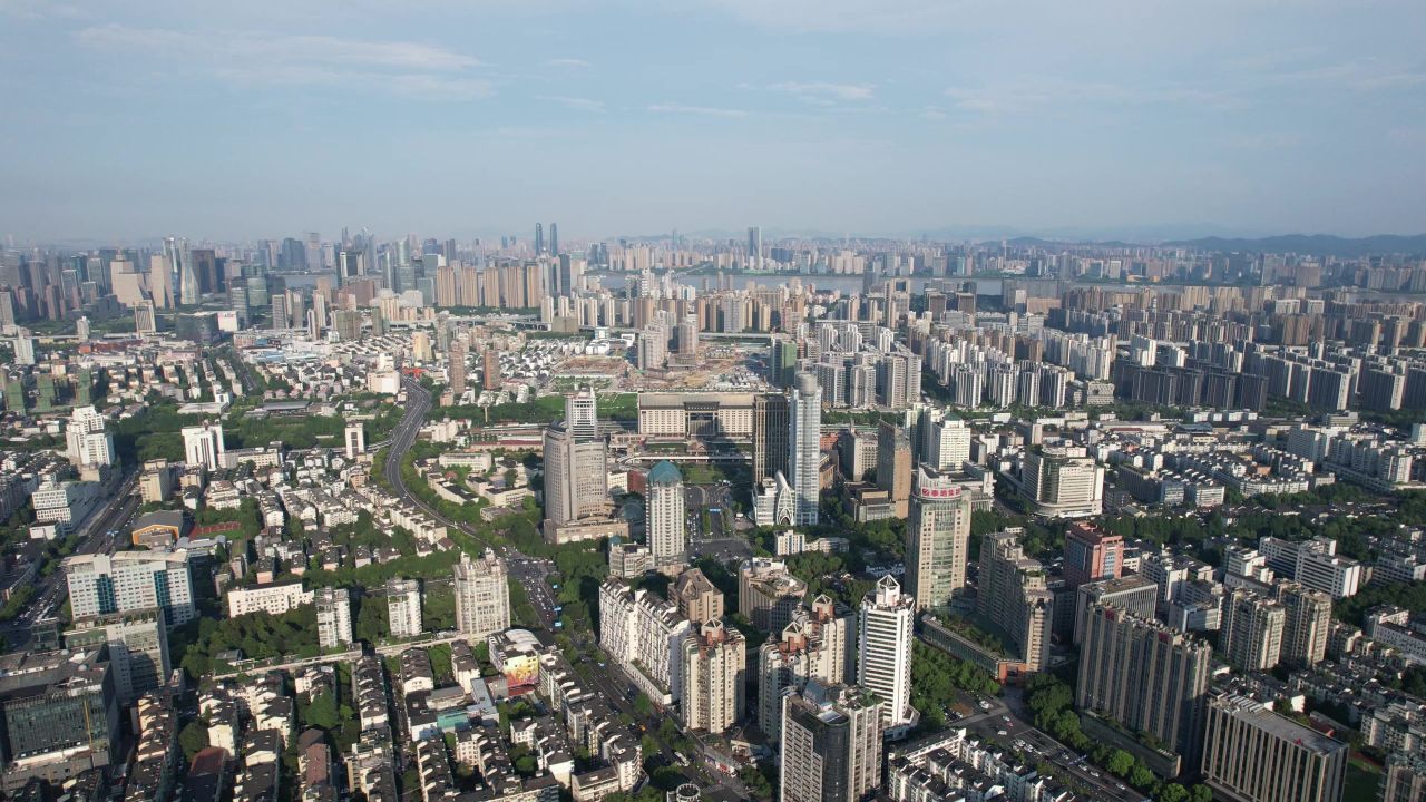 杭州城市风光交通高架桥航拍 