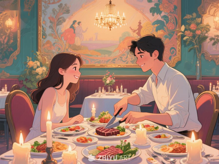 浪漫晚餐：情侣在奢华餐厅共享美食 439