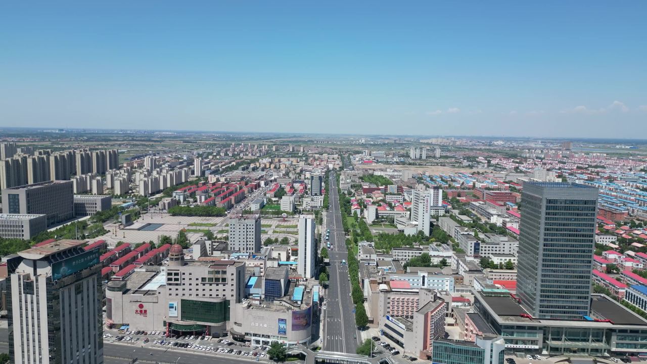 航拍山东东营城市建设东营风光