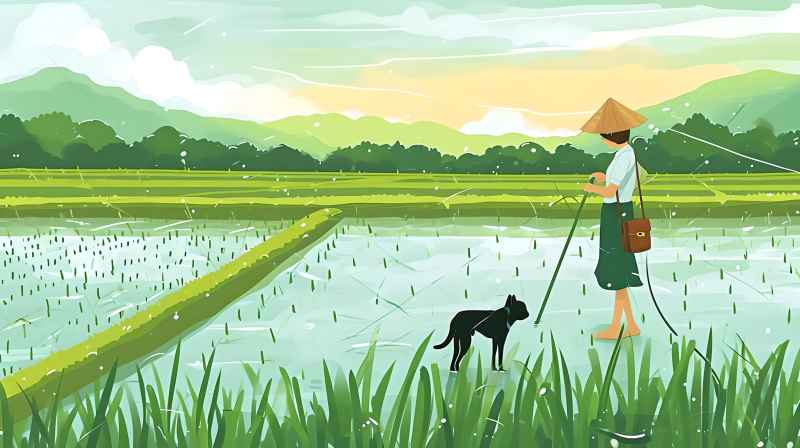 稻田里的农夫和小狗 17
