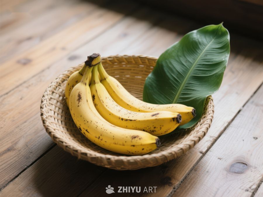 篮子里的香蕉与绿叶 213