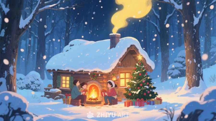 冬夜雪林中的温馨小屋 126