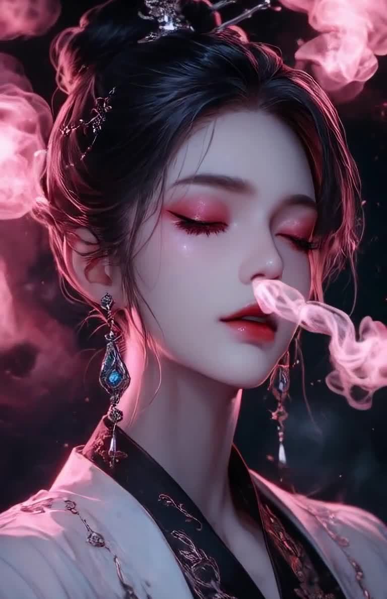 红唇烟雾缭绕的古风美人图