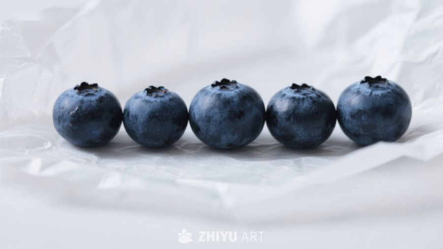 五颗蓝莓整齐排列