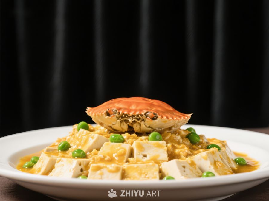 蟹黄豆腐配整蟹美食特写 1074