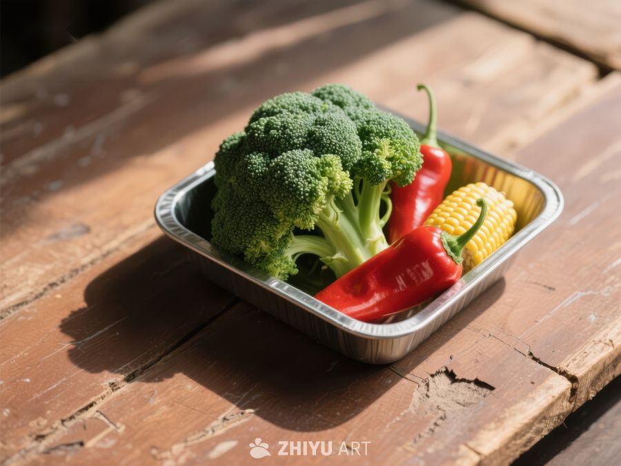 新鲜蔬菜置于金属盘中 322