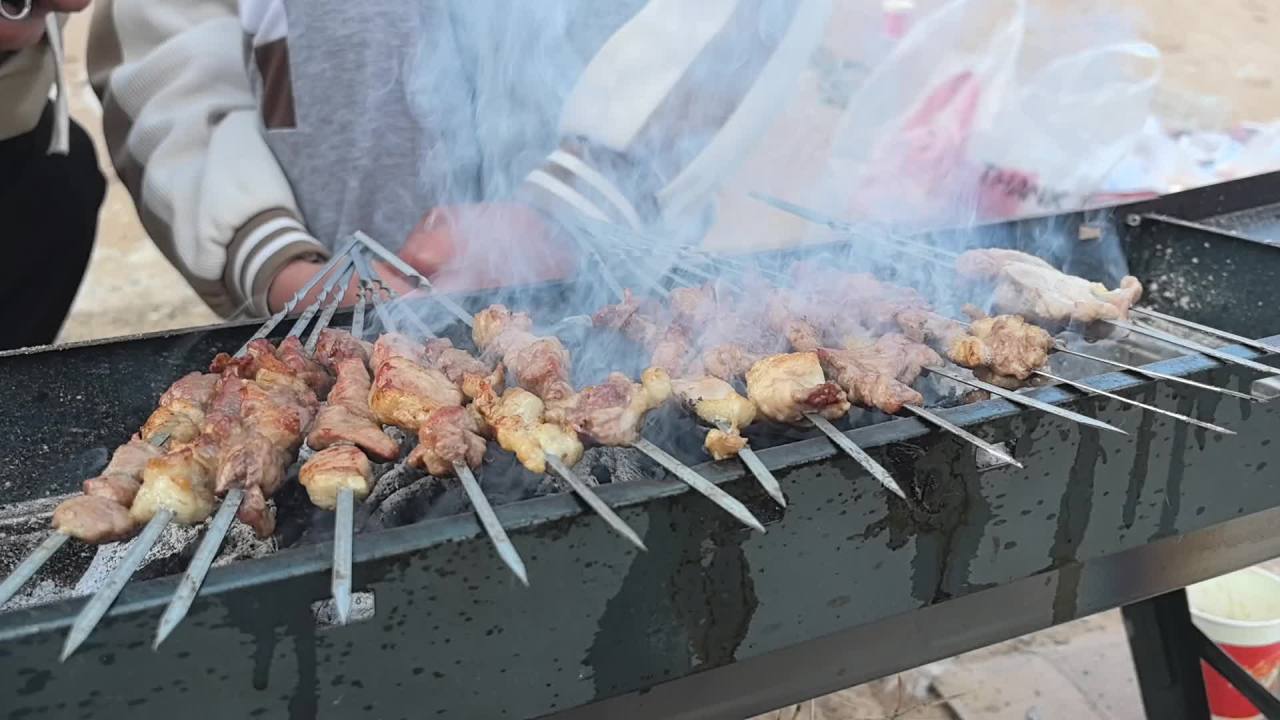 炭火烧烤，烤羊肉串，露营 4