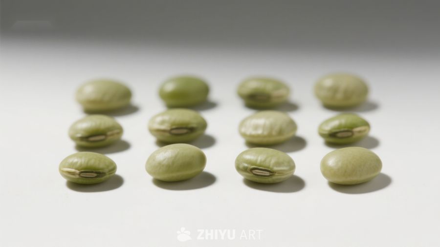 排列整齐的绿色豆子