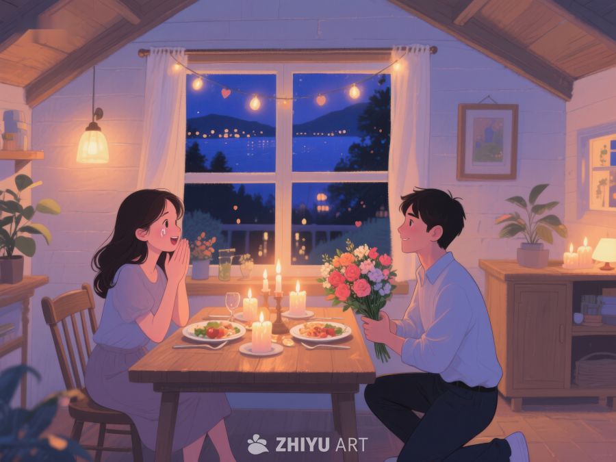 温馨烛光晚餐，情侣浪漫对视 835